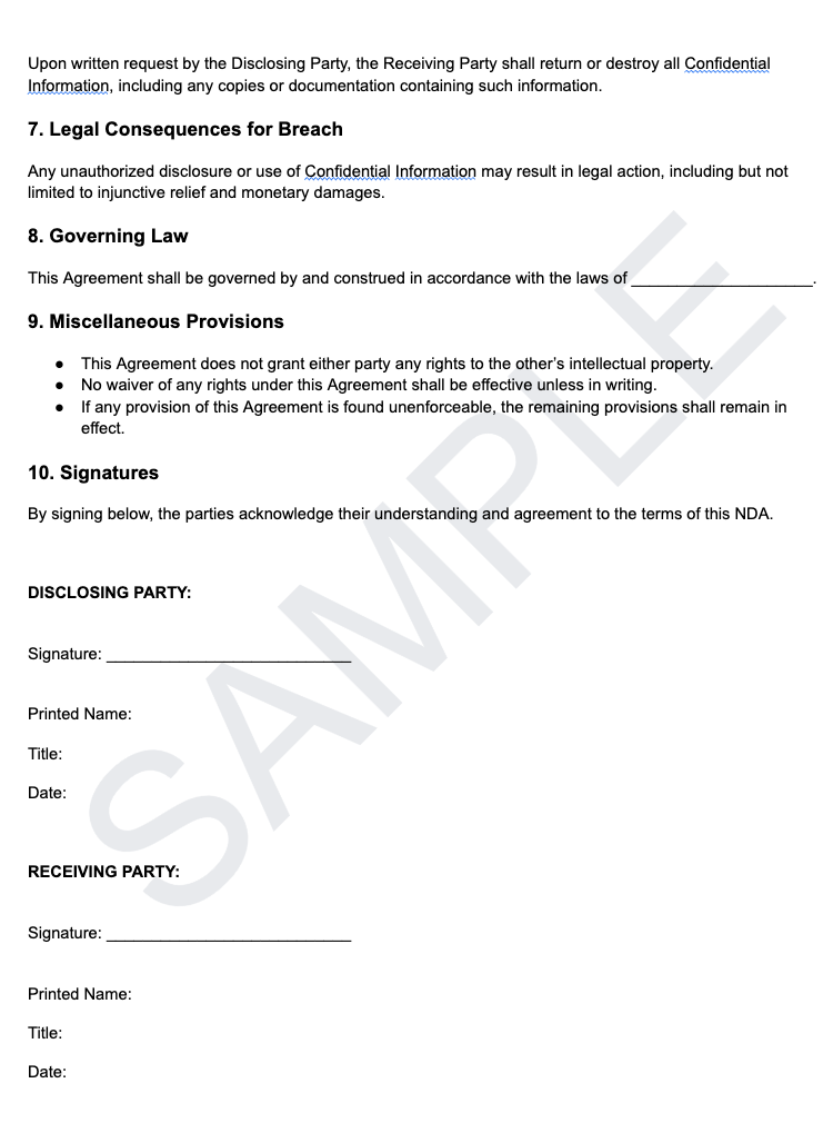 Sample Non-Disclosure Agreement NDA