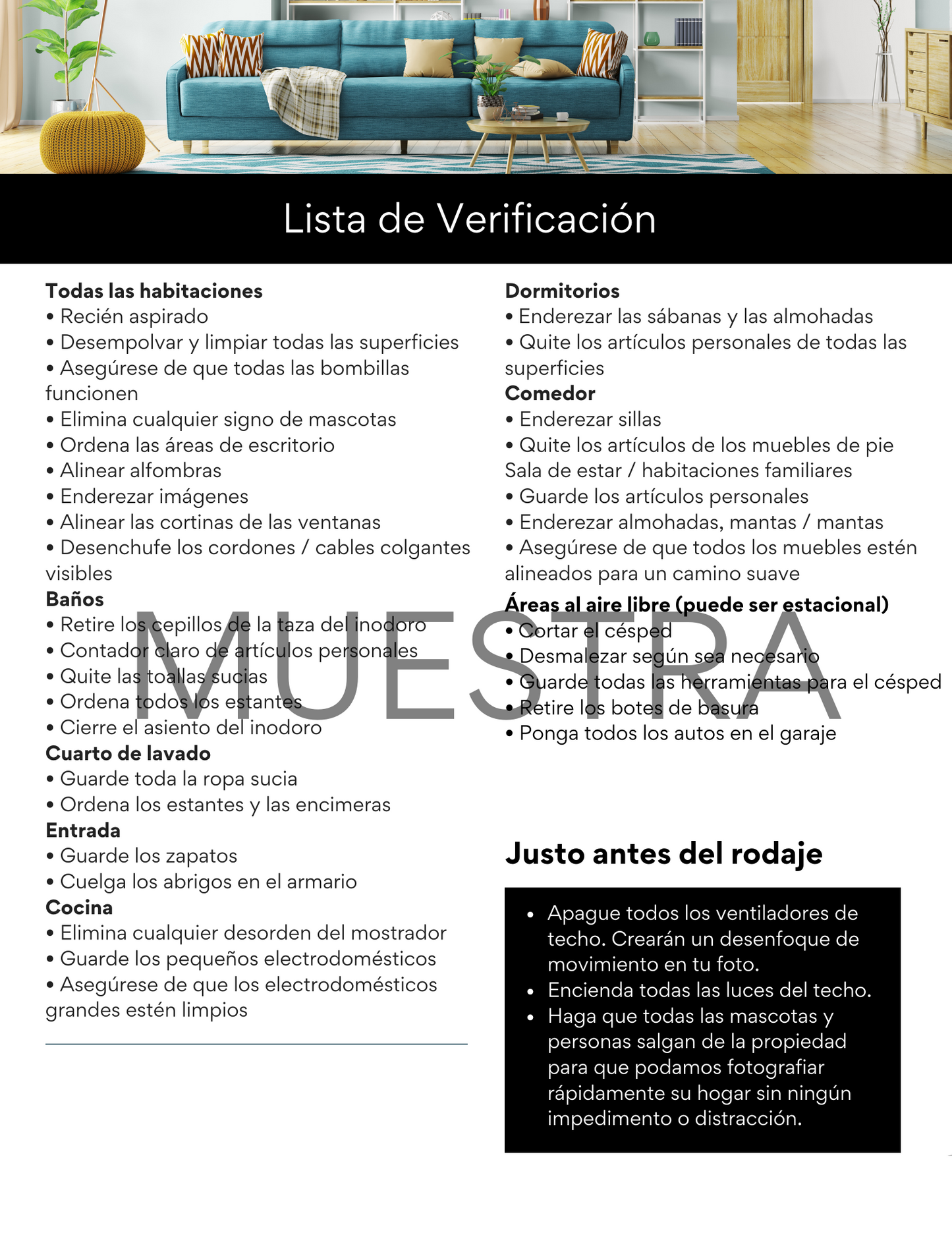 Lista de verificación de preparación de la sesión de fotos