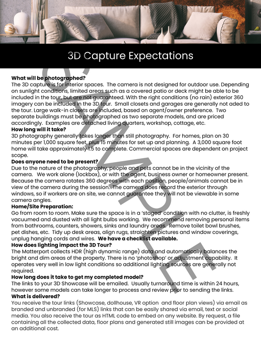 3D Capture Expectations Sheet