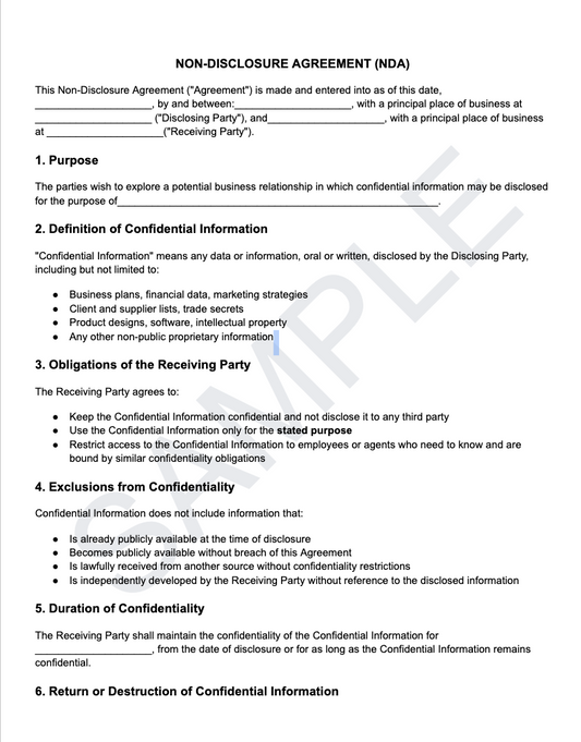 Sample Non-Disclosure Agreement NDA