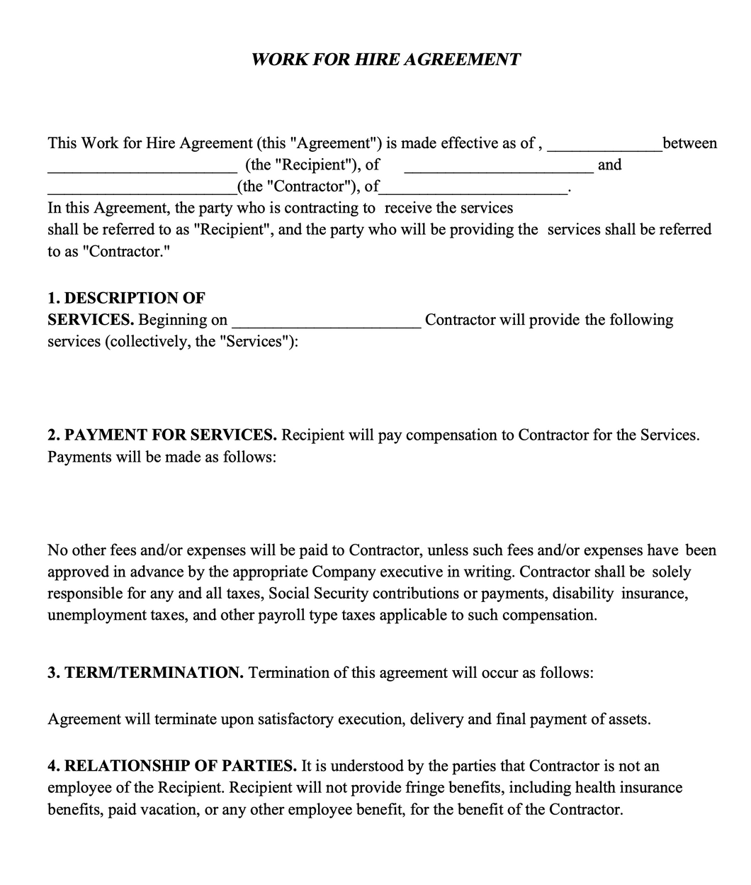 Work for Hire Agreement